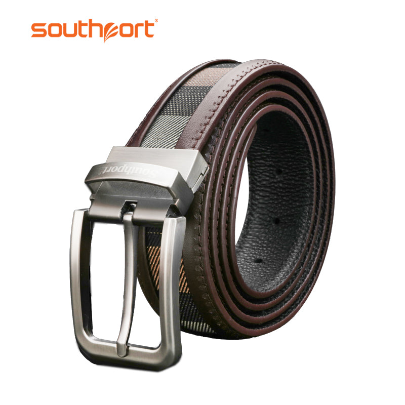 Southport cowhide belt men's belt leather rotate buckle Lattice belt