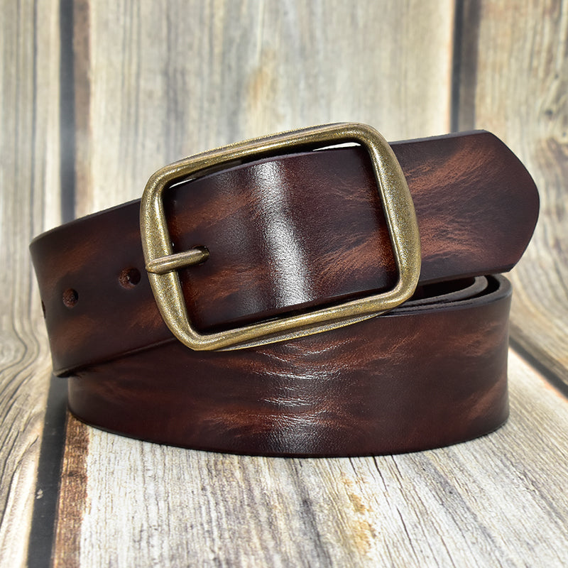Western Leather Belt with Solid brass pin buckle for Men