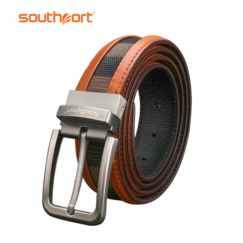 Southport cowhide belt men's belt leather rotate buckle Lattice belt