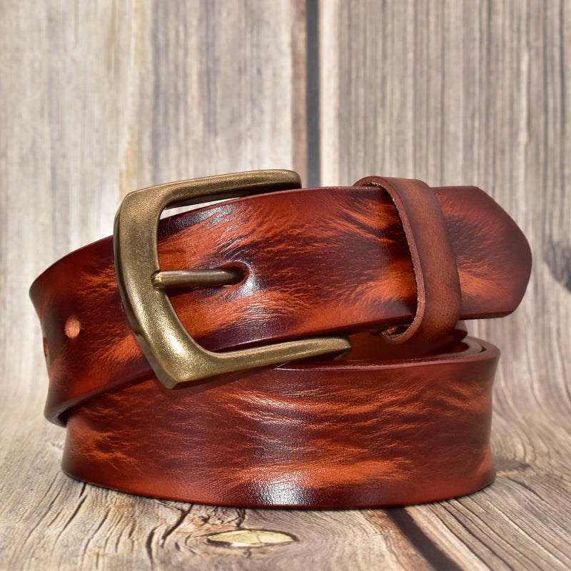C2C Mens Genuine Leather Belt with Solid Copper Buckle