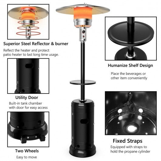 C2C Outdoor Heater Propane Standing LP Gas Steel with Table & Wheels