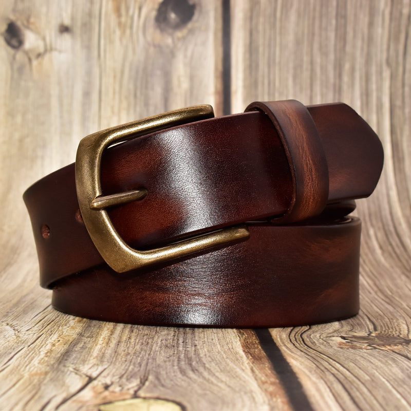 C2C Mens Genuine Leather Belt with Solid Copper Buckle