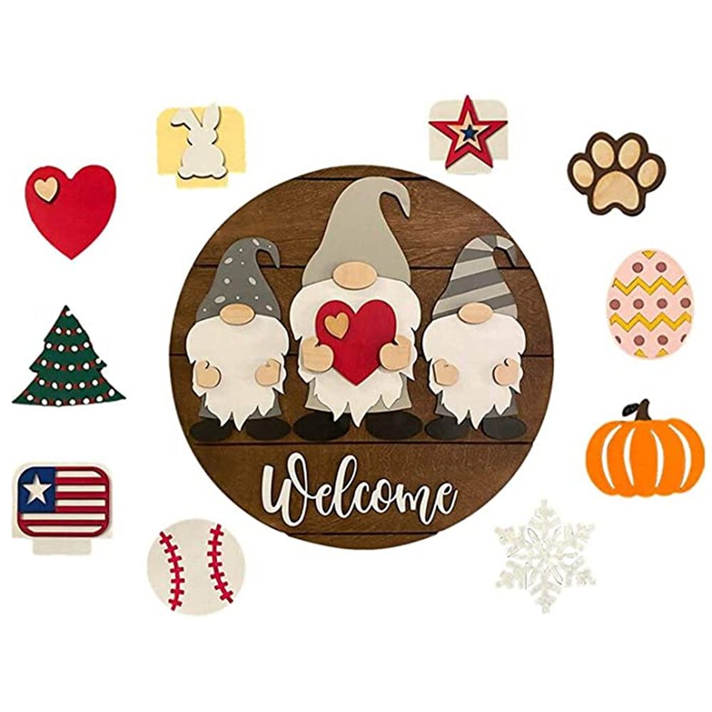 C2C Mall All Season Gnome Dwarf Welcome Wooden Hanging Christmas Sign
