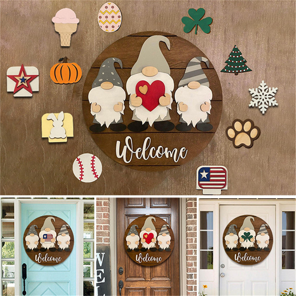 C2C Mall All Season Gnome Dwarf Welcome Wooden Hanging Christmas Sign
