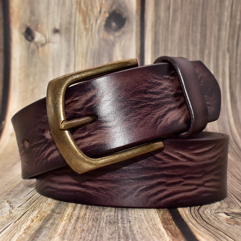 C2C Mens Genuine Leather Belt with Solid Copper Buckle