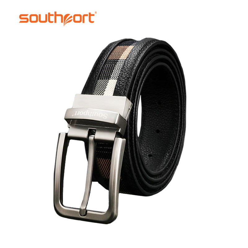 Southport cowhide belt men's belt leather rotate buckle Lattice belt