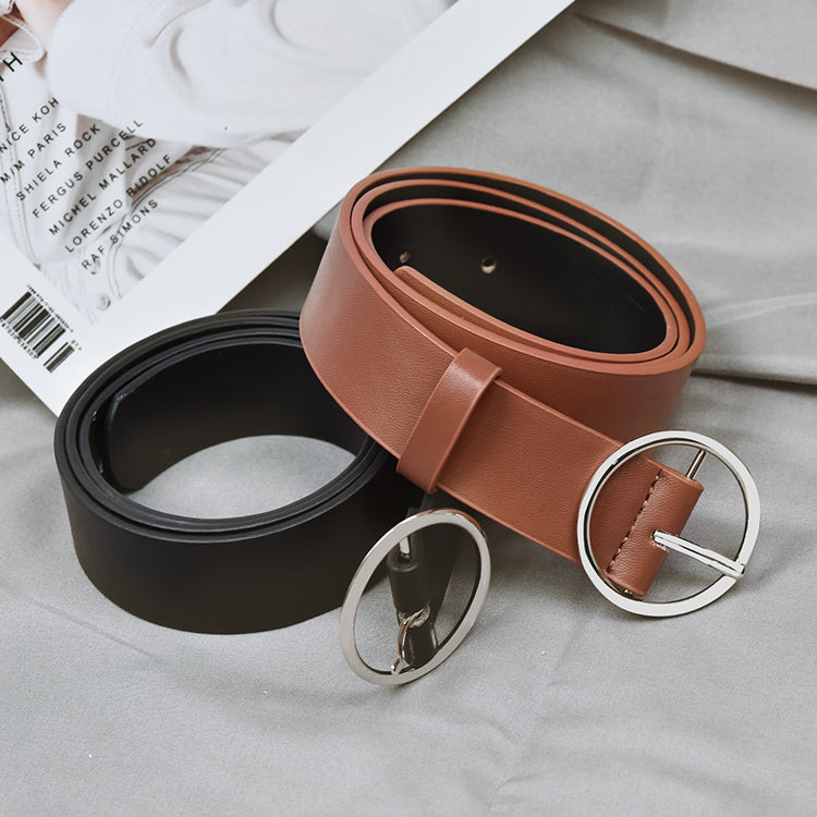 High Quality Genuine Leather Fashion Women Belt with Metal Round Buckle