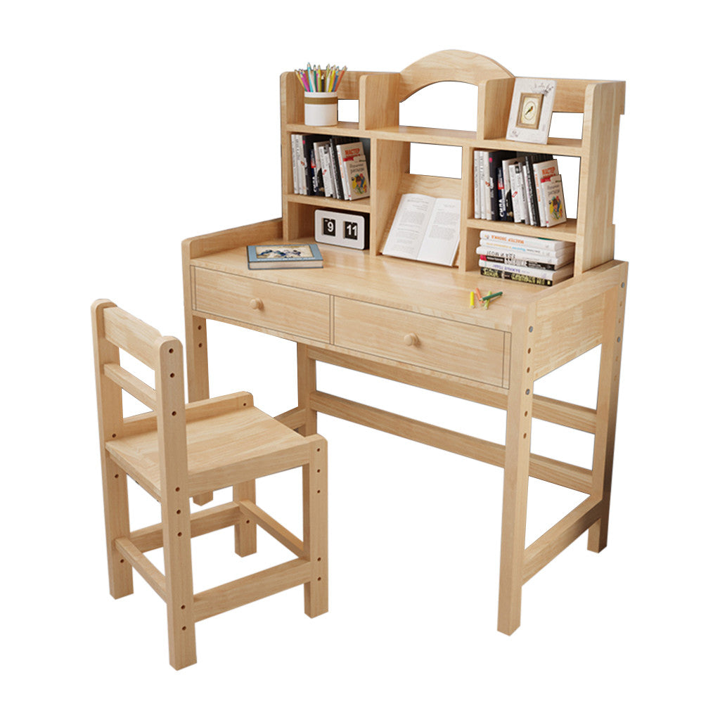 C2C Wooden Student Desk And Chair Set With Drawers And Bookshelves Adjustable Height