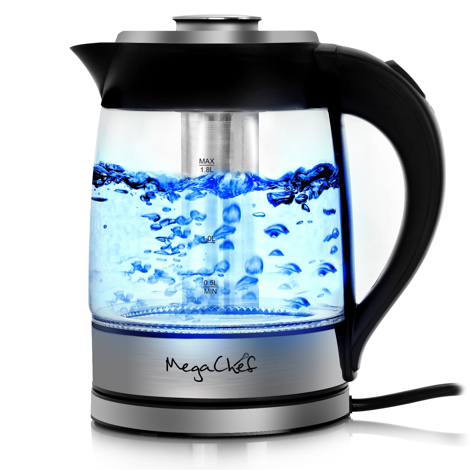 C2c MegaChef 1.8 Liter Cordless Glass and Stainless Steel Electric Tea Kettle with Tea Infuser