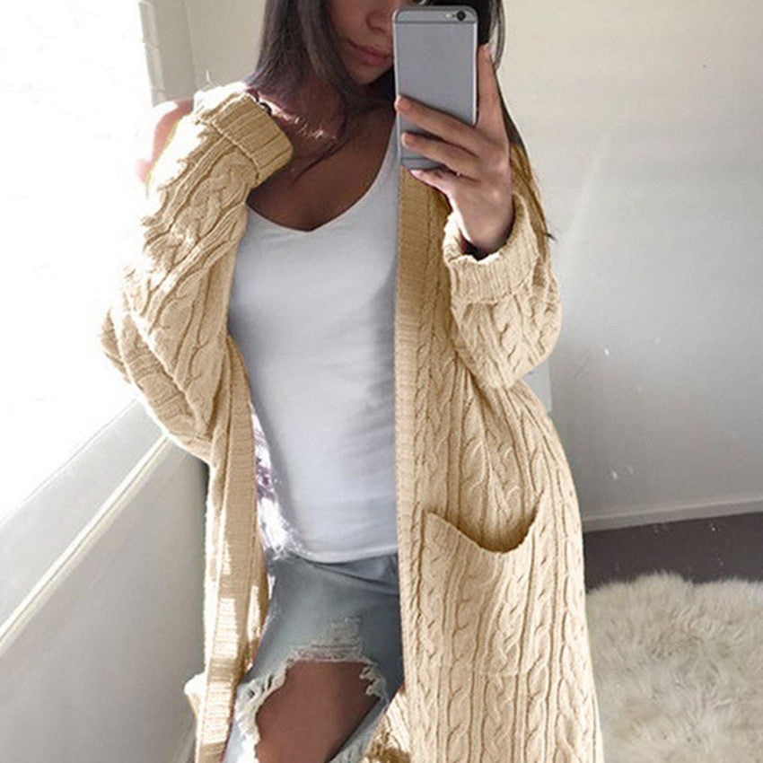 Long Double-Pocket Full Body Twist Sweater