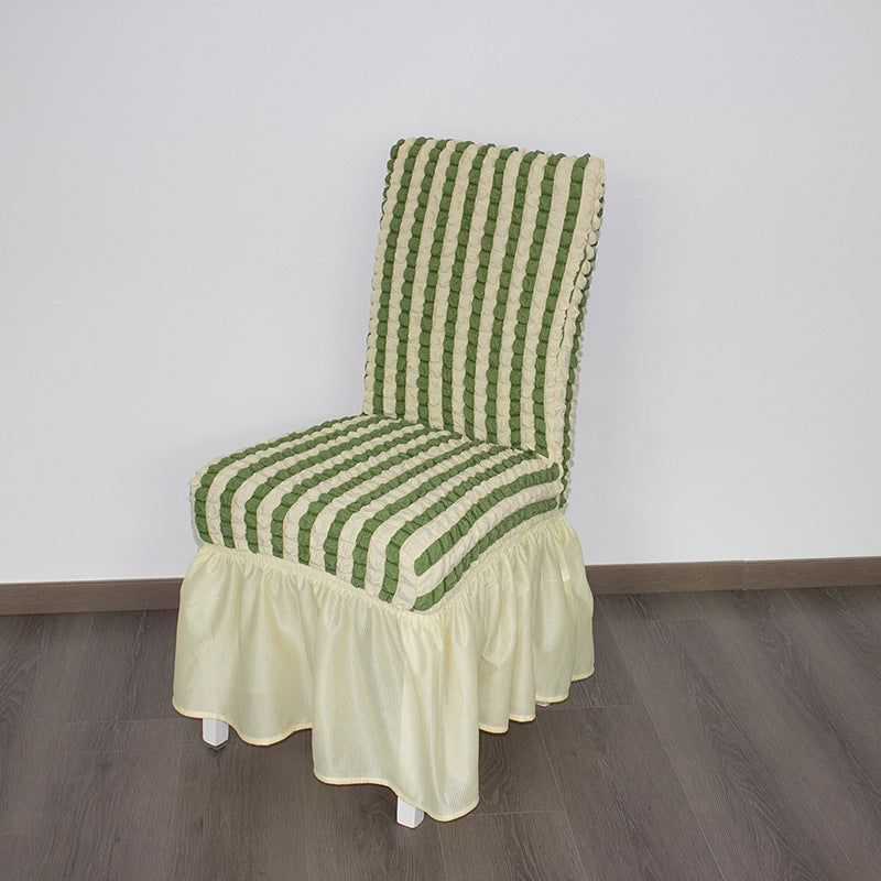 C2C Stretch Full-Inclusive Two-Color Seersucker Home Dining Chair Cover