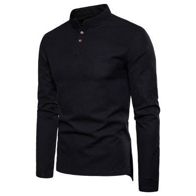 C2C Mall-Casual Slim-Fit Stand-Collar Long-Sleeved Linen Shirt