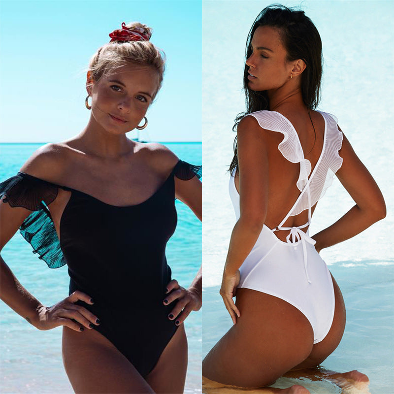 C2C Pleated Lace One-Piece Swimsuit