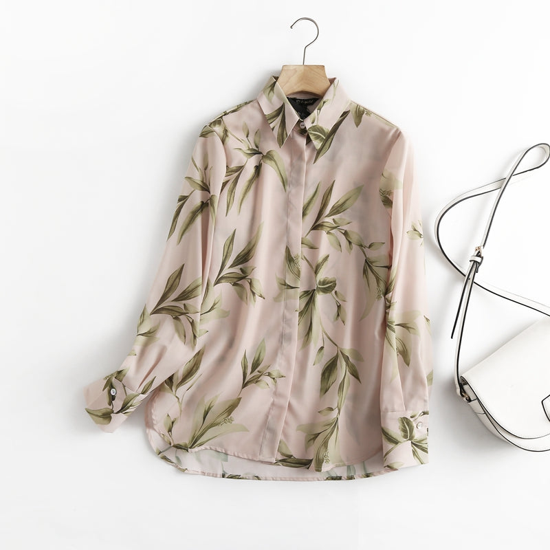 C2C Women's Leaf Print Casual Shirt