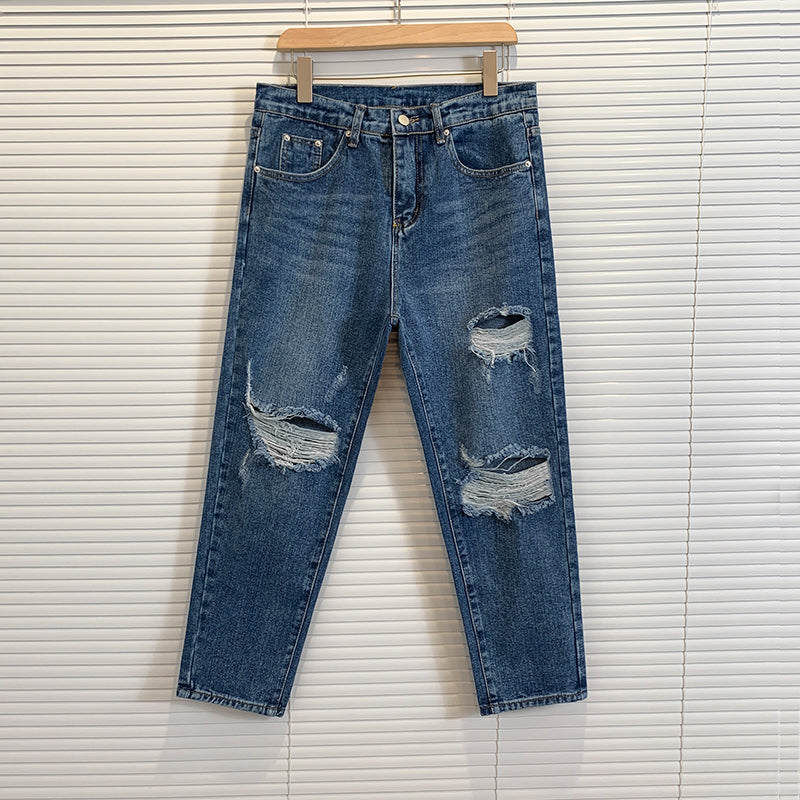 C2C Mid-Waist All-Match Cropped Trousers Jeans