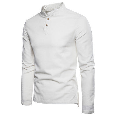 C2C Mall-Casual Slim-Fit Stand-Collar Long-Sleeved Linen Shirt