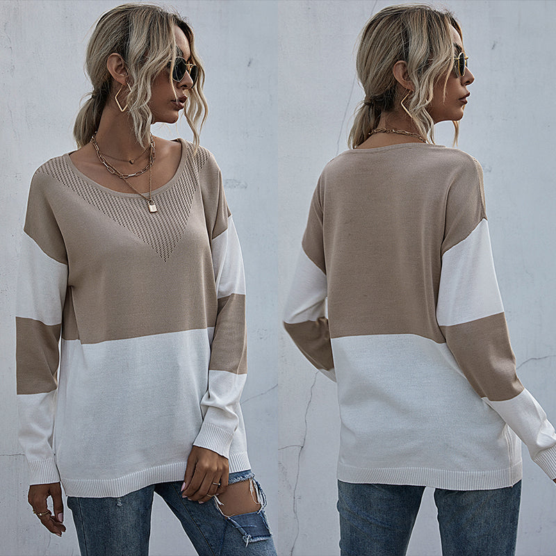 Solid Color Knitted Square Collar Loose Off-Shoulder Bottoming Sweater Women Long Sleeves