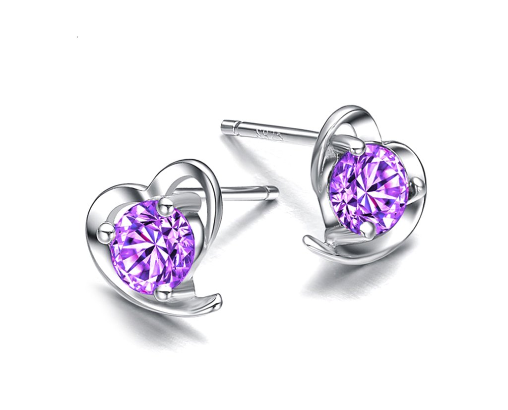 C2C Heart Shaped Purple Rhinestone Stud Earrings