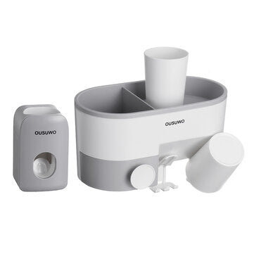 C2C Multifunctional Wall-mounted Toothbrush Holder Toothpaste Dispenser Bathroom Storage Organizer