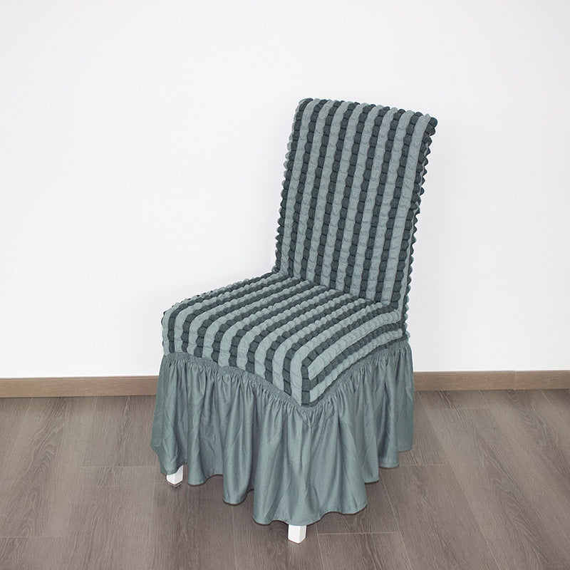 C2C Stretch Full-Inclusive Two-Color Seersucker Home Dining Chair Cover