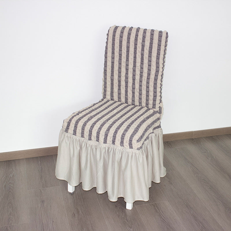 C2C Stretch Full-Inclusive Two-Color Seersucker Home Dining Chair Cover