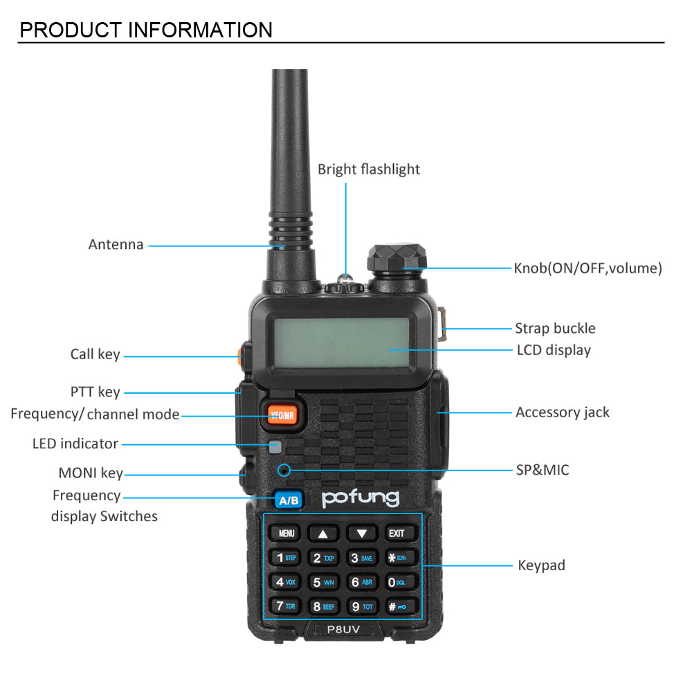 C2C P8UV 5W 1800mAh Adult Analog Walkie talkie