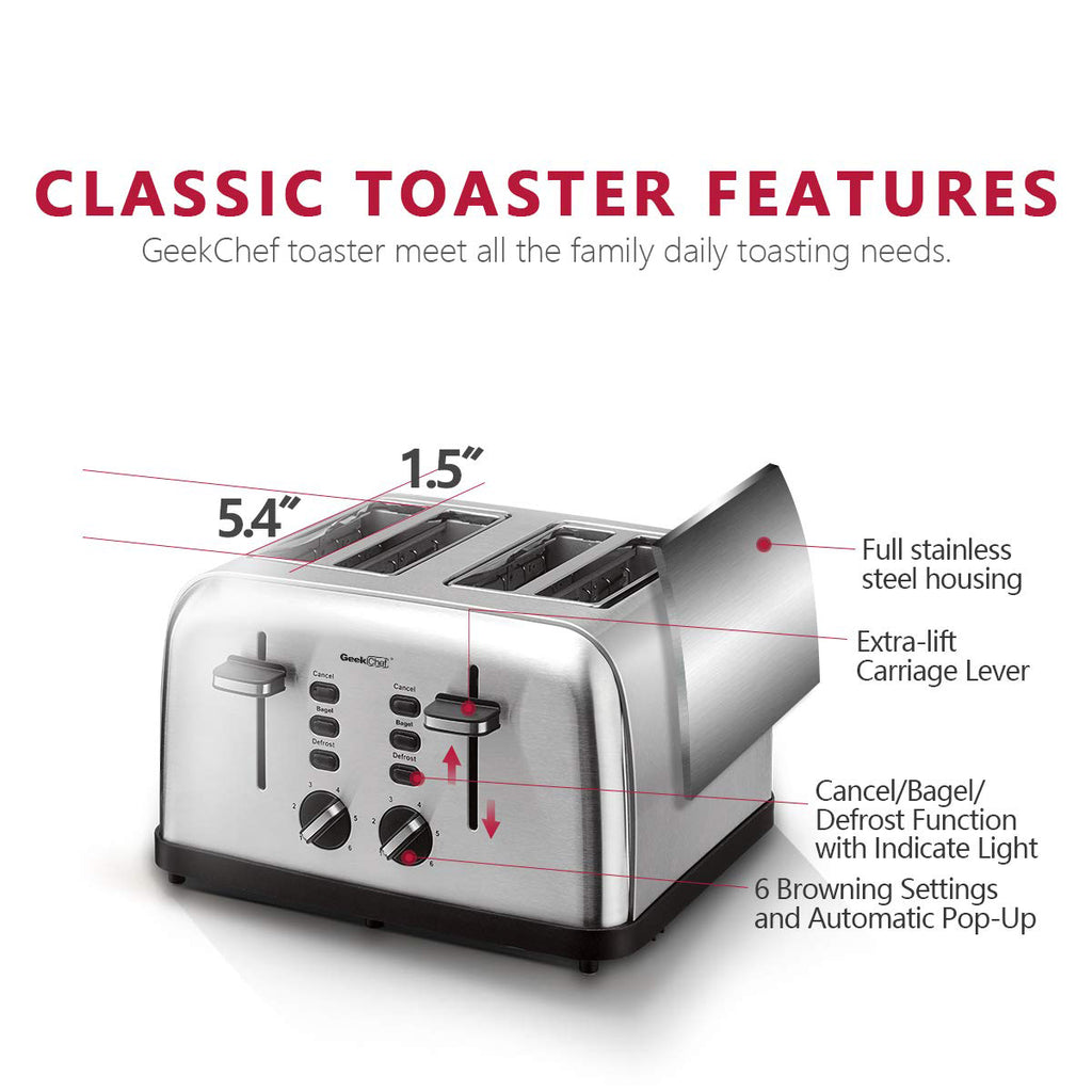 C2C Mall 4 Stainless Steel Extra-Wide Slot 4 Slice Toaster