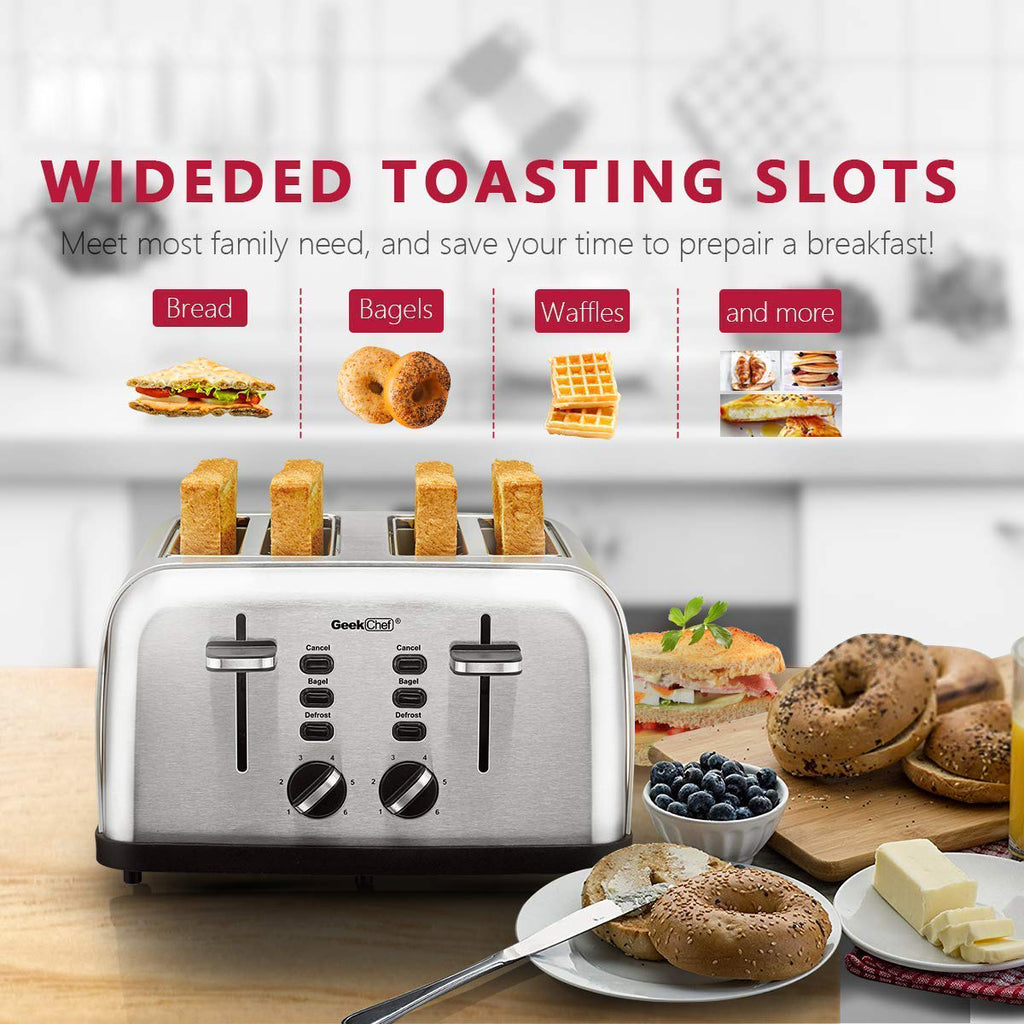 C2C Mall 4 Stainless Steel Extra-Wide Slot 4 Slice Toaster