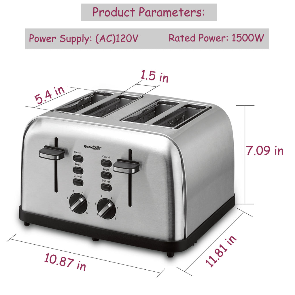 C2C Mall 4 Stainless Steel Extra-Wide Slot 4 Slice Toaster