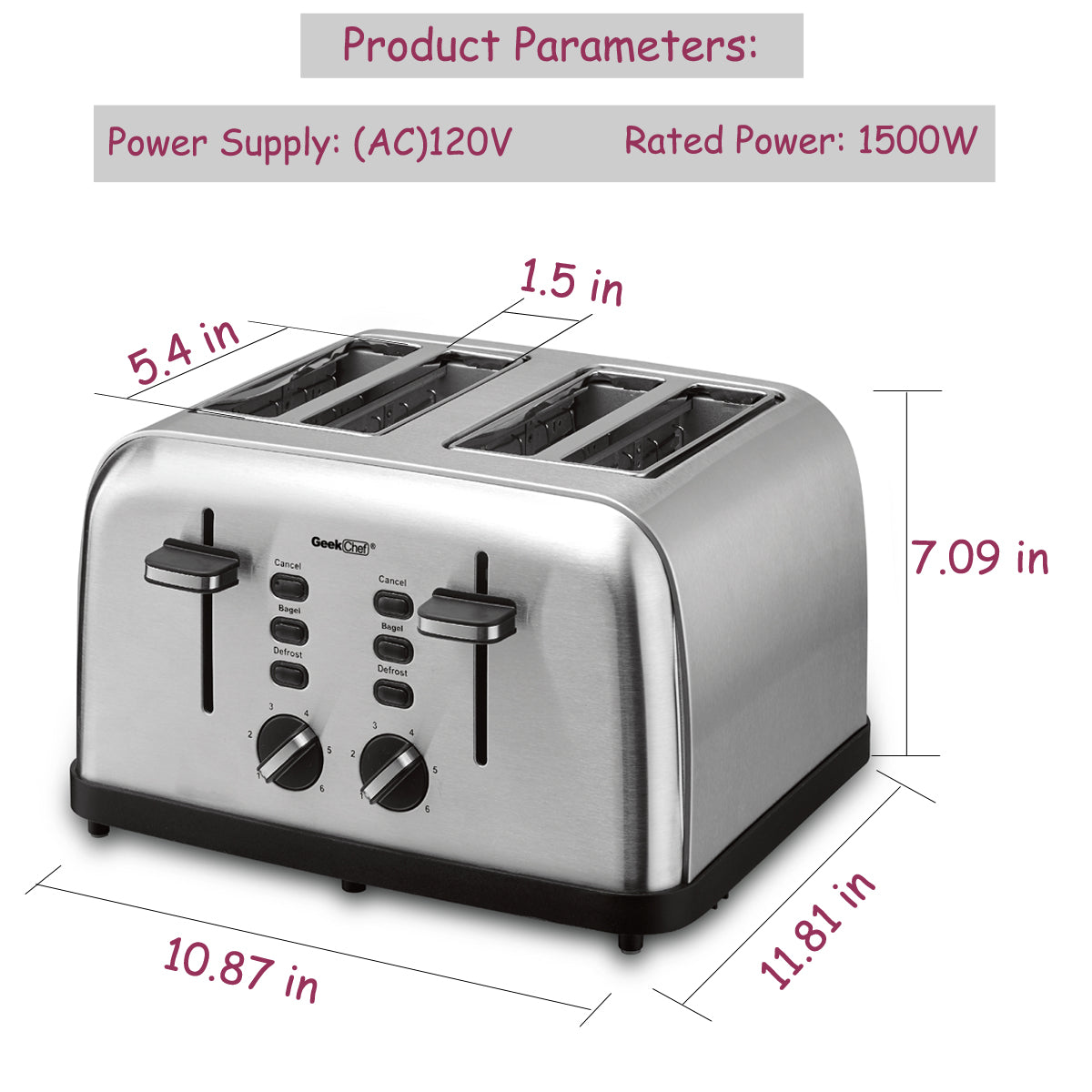 C2C Mall 4 Stainless Steel Extra-Wide Slot 4 Slice Toaster