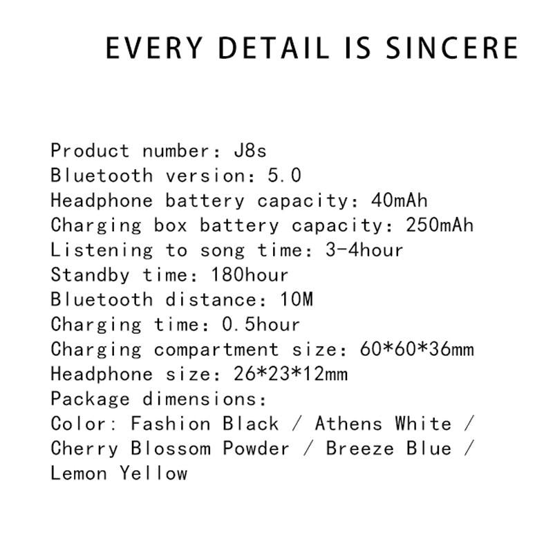 TWS-J8S Wireless Bluetooth 5.0 Stereo Earphone