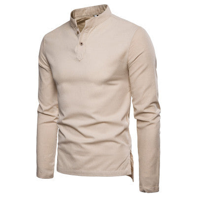 C2C Mall-Casual Slim-Fit Stand-Collar Long-Sleeved Linen Shirt