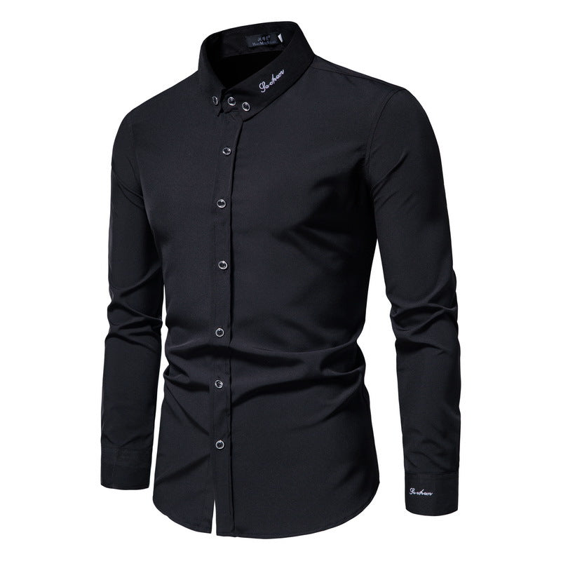 C2C Fashion Slim Fit Embroidered Long-Sleeved Shirt