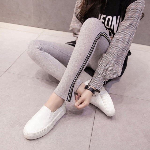 High Waist Cotton Slide Stripes Fitness Ladies Leggings