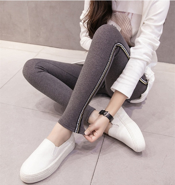 High Waist Cotton Slide Stripes Fitness Ladies Leggings