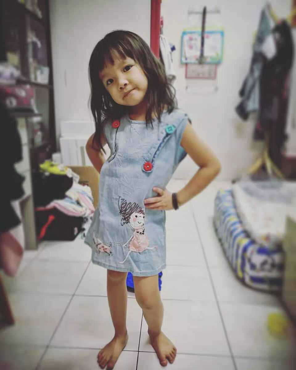 Little Girl Embroidery Cartoon Dog Tank Denim Dresses