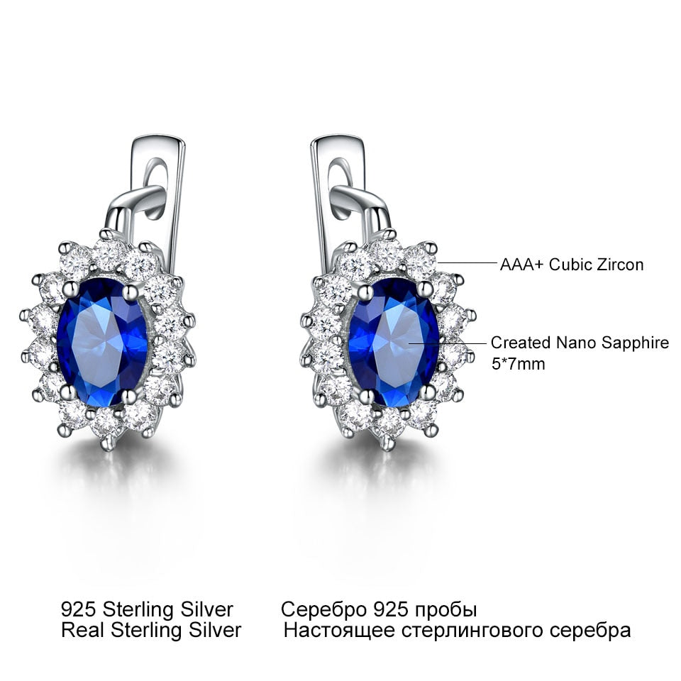 C2C Solid 925 Sterling Silver Gemstone Clip with Blue Sapphire Ladies Earrings