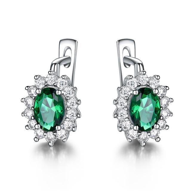 C2C 925 Sterling Silver Gemstone Emerald Clip Earrings