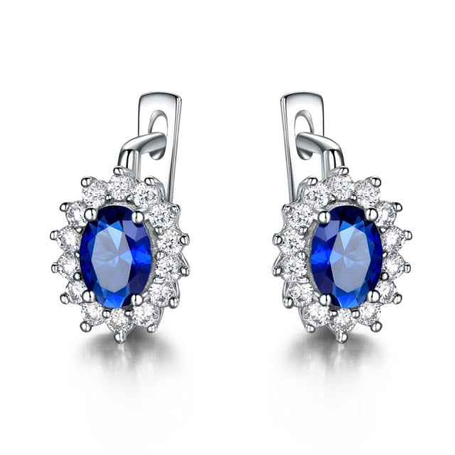 C2C Solid 925 Sterling Silver Gemstone Clip with Blue Sapphire Ladies Earrings