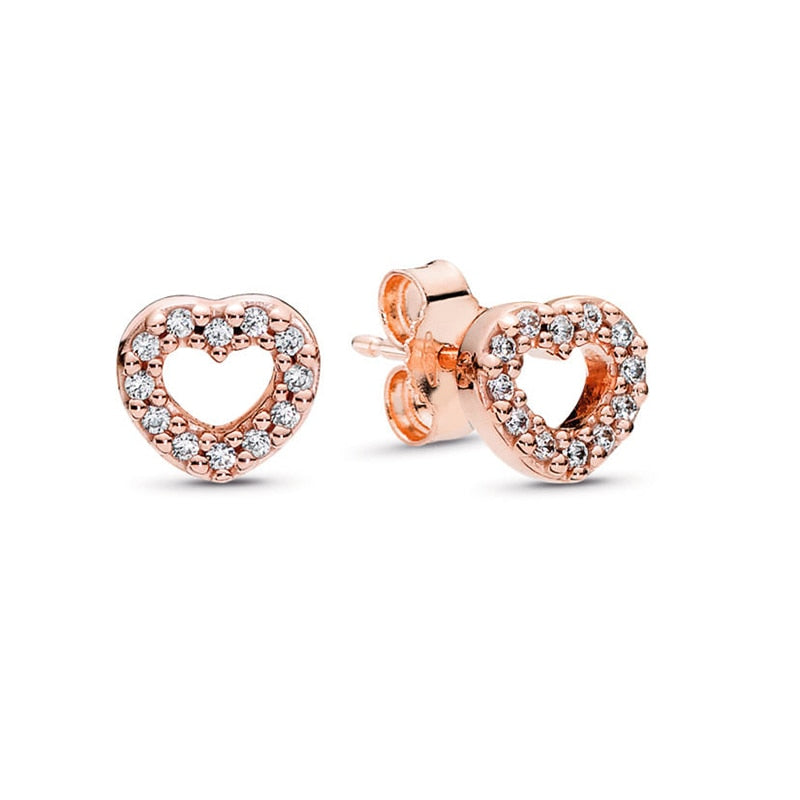 Rose Gold & Silver Stud Earrings For Ladies-Anti Allergy