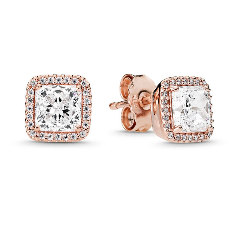 Rose Gold & Silver Stud Earrings For Ladies-Anti Allergy