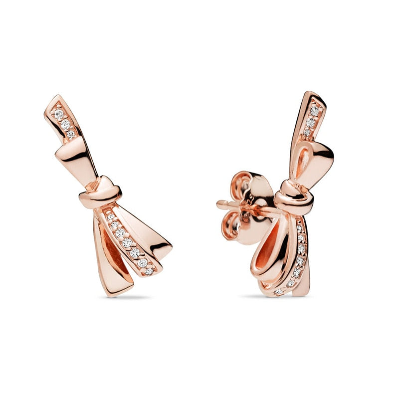Rose Gold & Silver Stud Earrings For Ladies-Anti Allergy