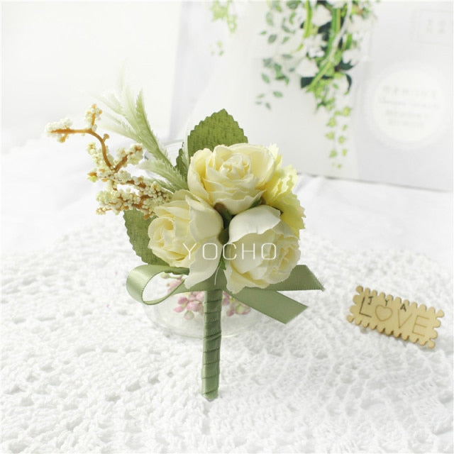 C2C Men Boutonniere Wedding Wrist Corsage Bracelet