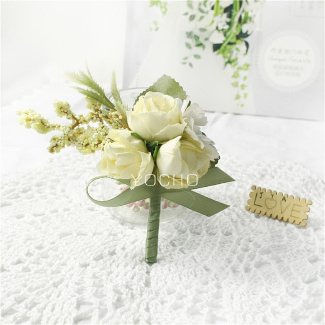C2C Men Boutonniere Wedding Wrist Corsage Bracelet
