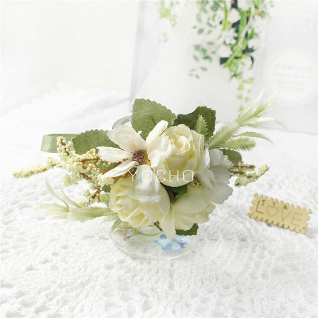 C2C Men Boutonniere Wedding Wrist Corsage Bracelet