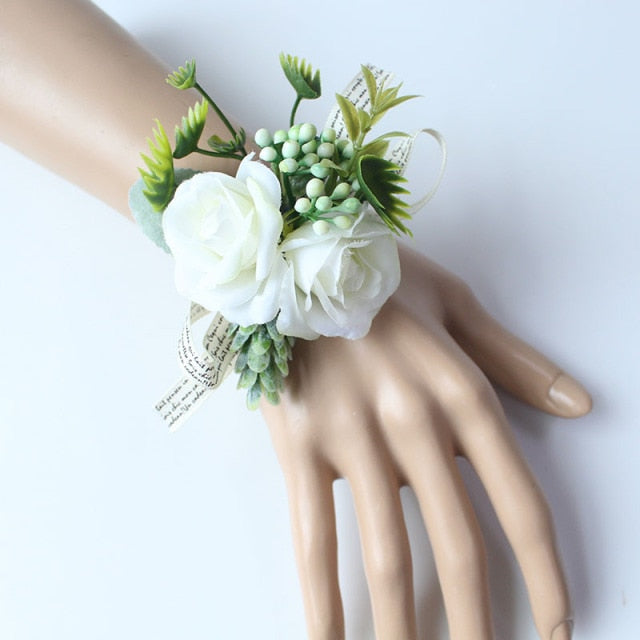 C2C Men Boutonniere Wedding Wrist Corsage Bracelet