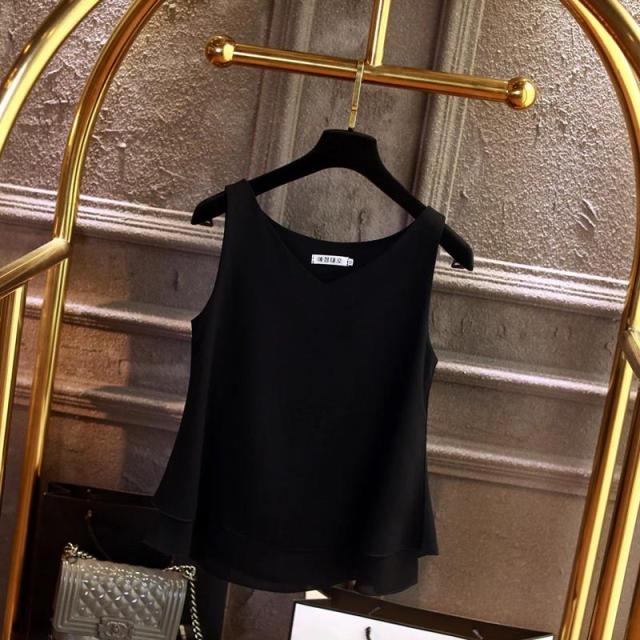 Yuanyu Sleeveless Chiffon V-neck Ladies Top