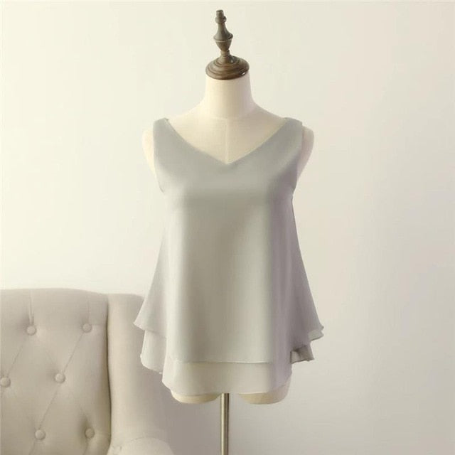 Yuanyu Sleeveless Chiffon V-neck Ladies Top