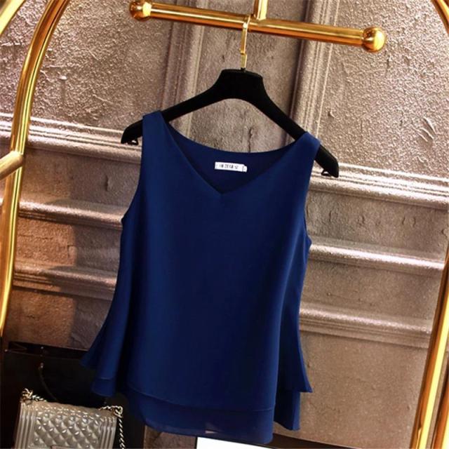 Yuanyu Sleeveless Chiffon V-neck Ladies Top