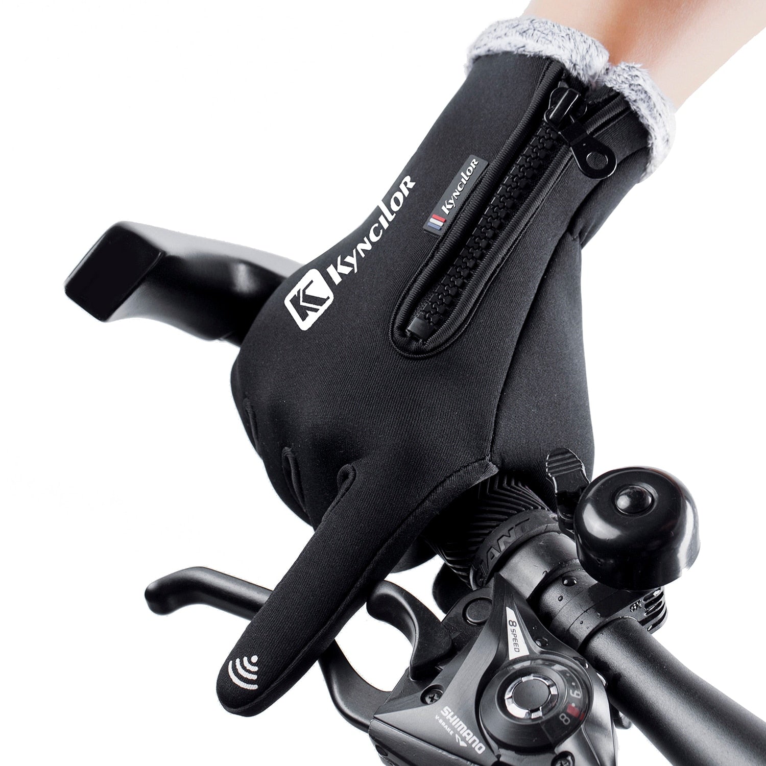 C2C Themal Touchscreen Anti-Slip Windproof Cycling Gloves w/ Fleece Lining Adjustable Zipper Anti-Lost Buckle Camping